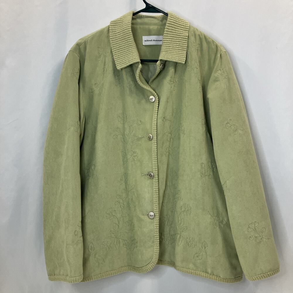 Alfred Dunner Green Embroidered Floral Jacket Coat Women's Size 14 NWT